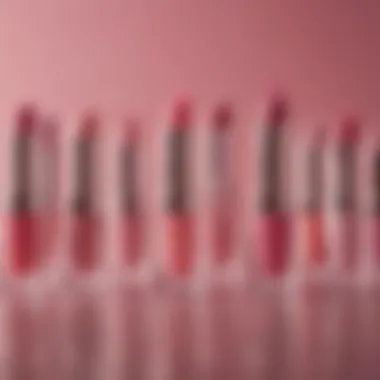 An array of lip gloss tubes featuring different finishes such as glossy and matte