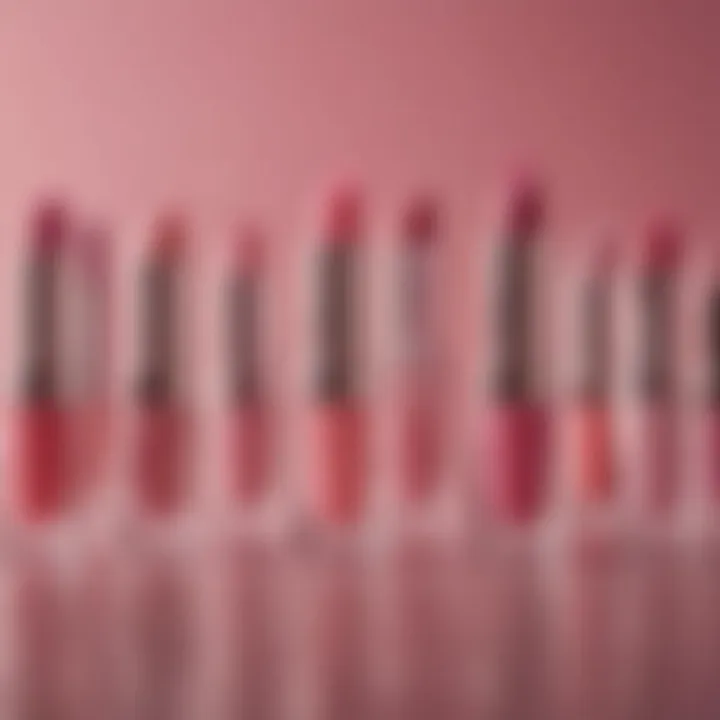 An array of lip gloss tubes featuring different finishes such as glossy and matte