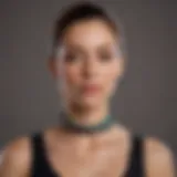 Woman practicing neck and jawline exercise with resistance band