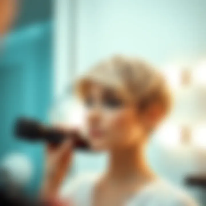 User demonstrating the technique of styling short hair