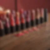 Diverse array of lip colours displayed on a wooden table