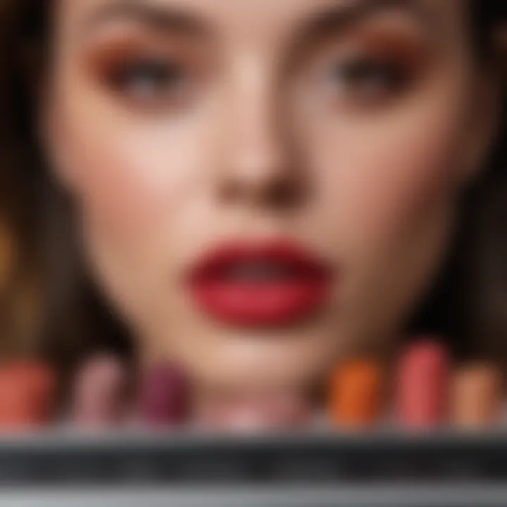 Palette of lip colours alongside fashion accessories