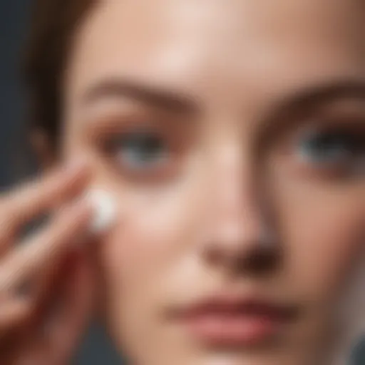 A close-up view of a woman applying natural skincare products around her eyes