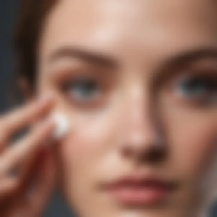 A close-up view of a woman applying natural skincare products around her eyes