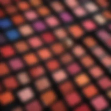Vibrant Huda Beauty Makeup Palettes An array of vibrant Huda Beauty makeup palettes and lipsticks.
