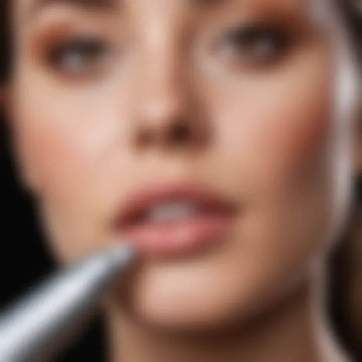 Close-up of a laser treatment session for upper lip darkening at a skincare clinic