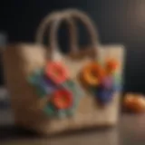 Elegant woven straw tote bag with floral embellishments