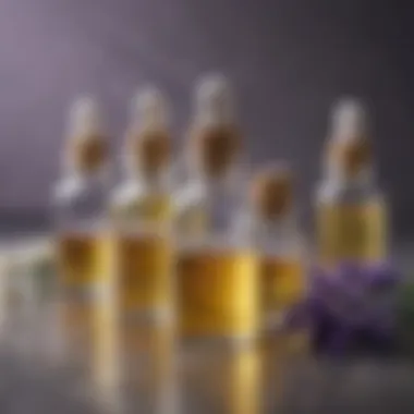 Soothing Elixirs for Inflammation Lavender and chamomile essential oils in glass dropper bottles