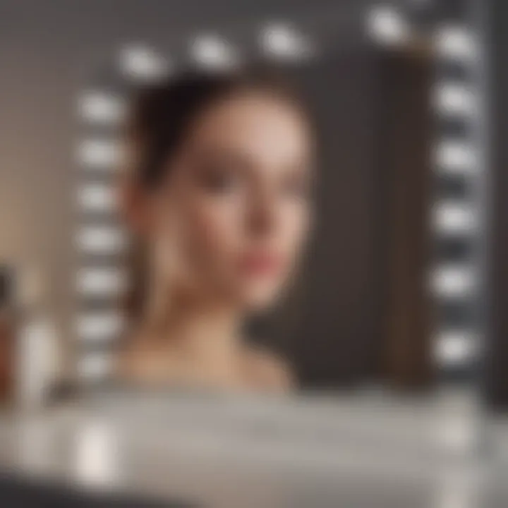 Close-up view of an elegant light makeup mirror showcasing bright LED lights