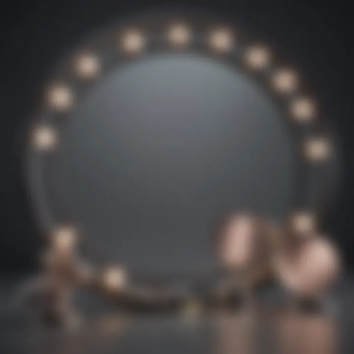 Different styles of light makeup mirrors arranged aesthetically