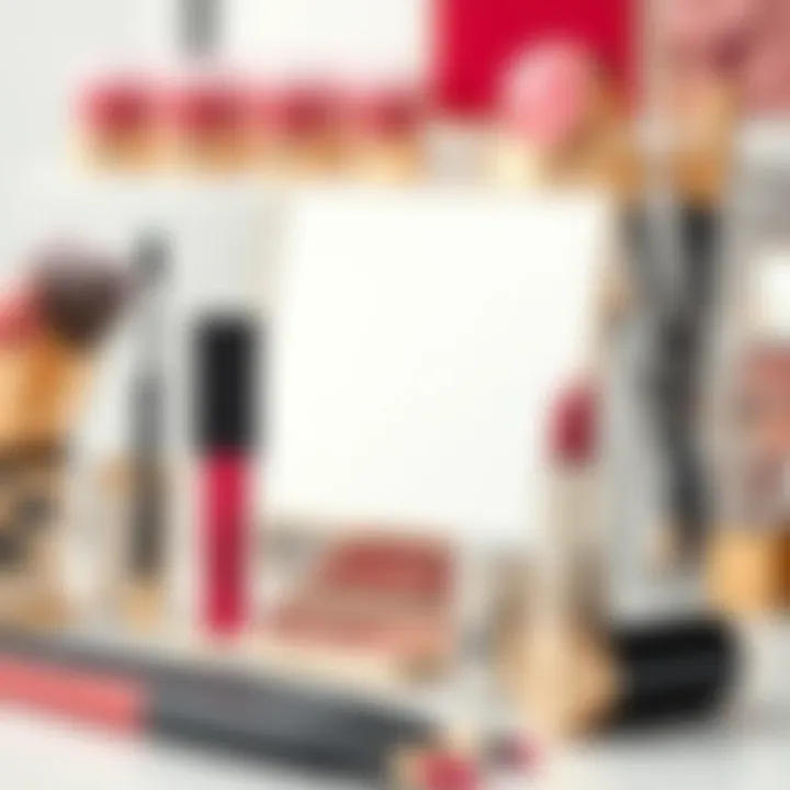 Stylish Makeup Setup with Lip Tints A beautifully styled makeup setup featuring lip tints and brushes