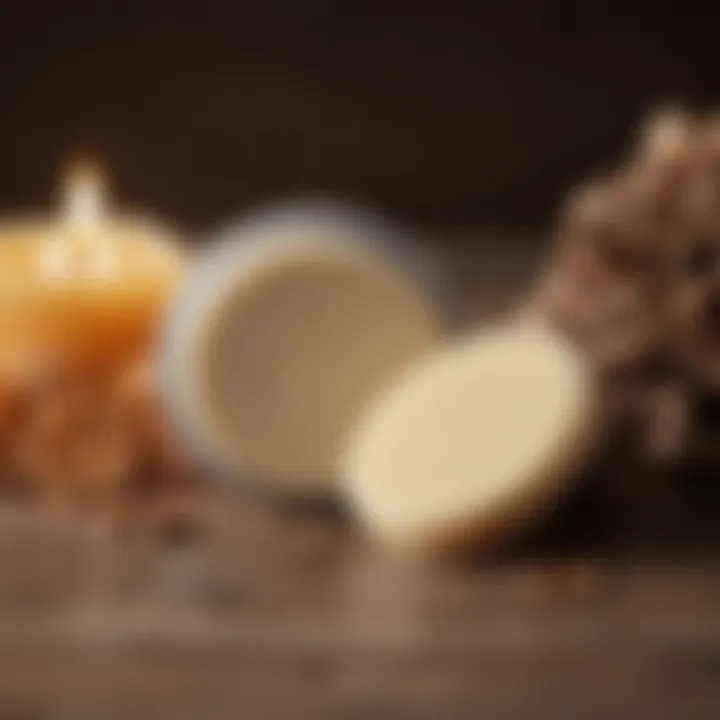 Close-up of handcrafted hard lotion bar with natural ingredients