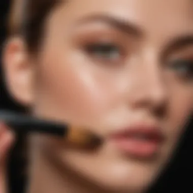 A beauty enthusiast applying concealer with a brush