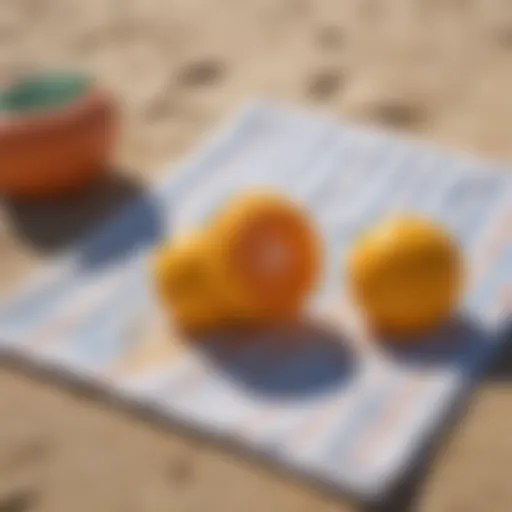 Sunblock application on a beach towel