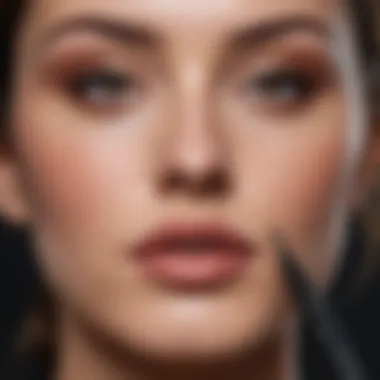 Close-up of applying lip liner to enhance lip shape