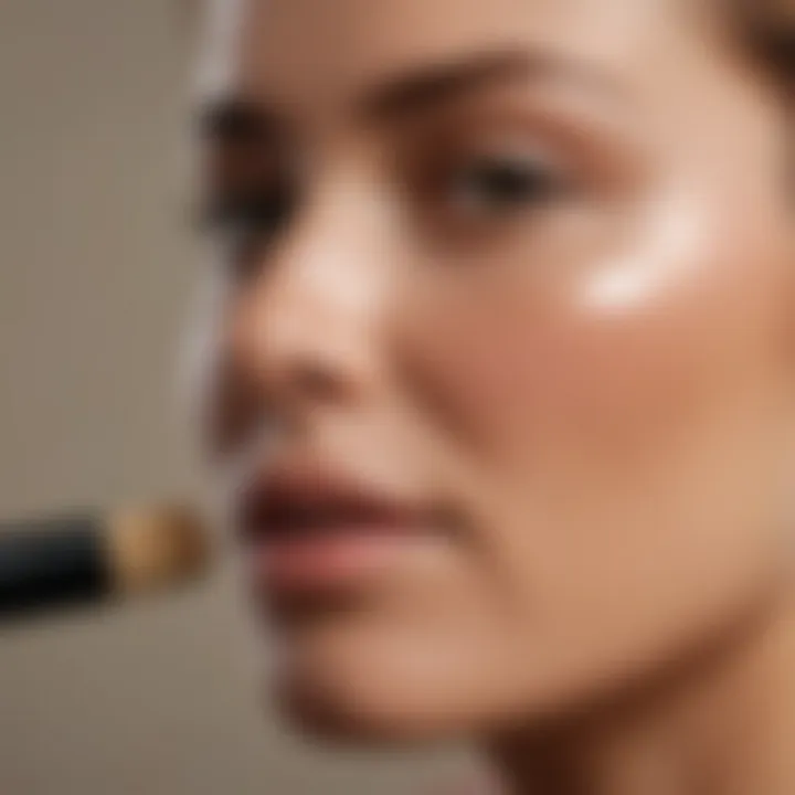 Mature woman applying full coverage foundation with brush