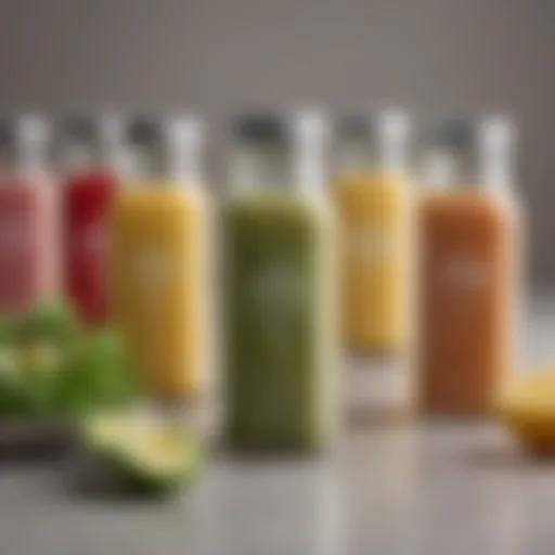 Variety of low-carb salad dressings in elegant glass jars