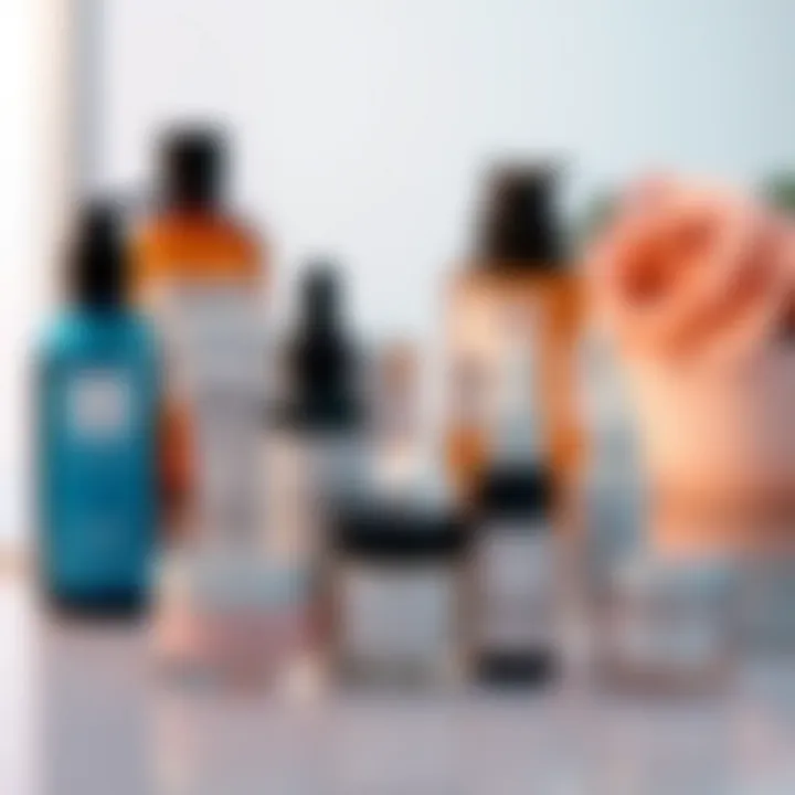 A calming skincare routine display with various products