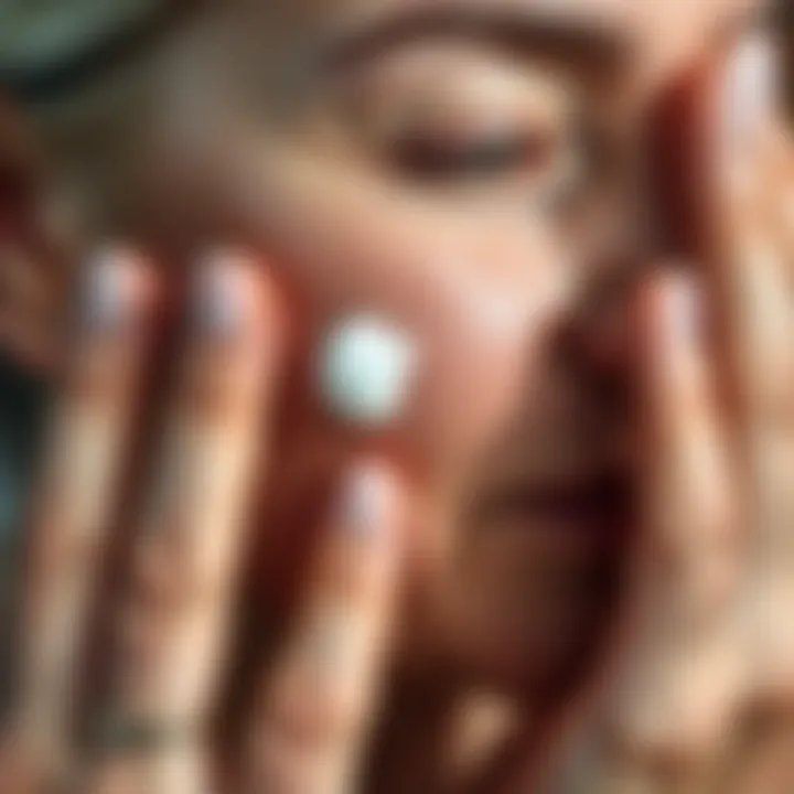 Close-up of a hand applying cream on aged skin