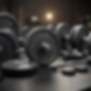 A close-up of various weights and equipment arranged neatly.