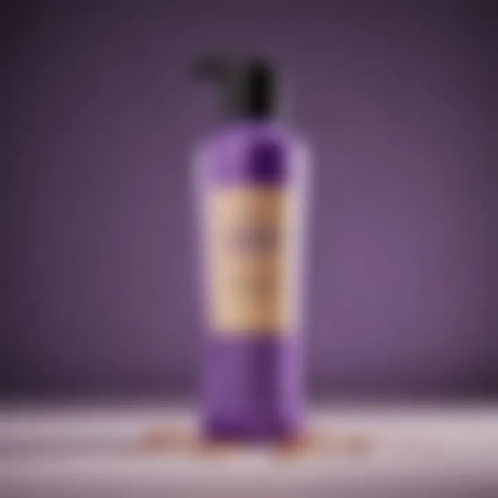 Bottle of non-toxic purple shampoo against a vibrant background