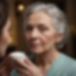 Elderly woman applying moisturizer