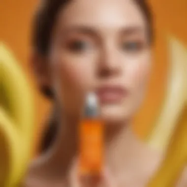 Close-up of Ole Henriksen Truth Banana Bright Vitamin C Serum bottle showcasing its vibrant packaging and texture.