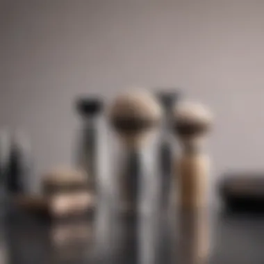 Close-up of shaving tools arranged neatly on a countertop