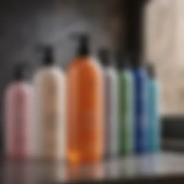 A selection of shampoos suitable for fine and oily hair displayed on a countertop