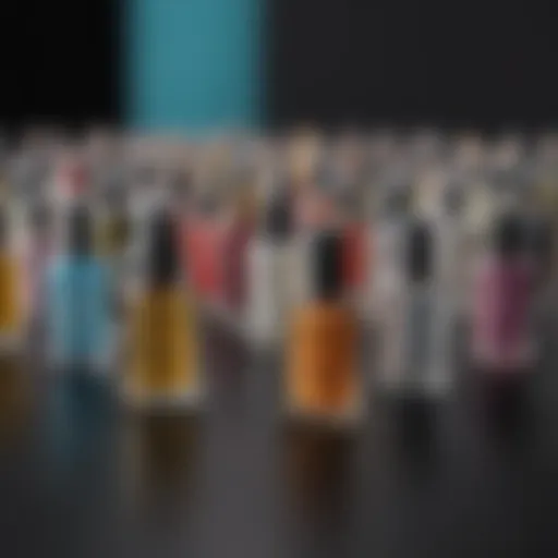 Various types of professional nail glue bottles arranged aesthetically