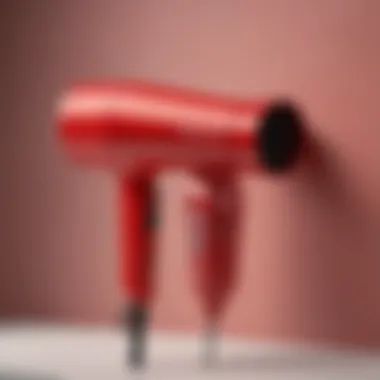 Close-up view of a red light therapy blow dryer showcasing its sleek design.