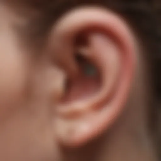 Close-up of an enlarged ear piercing with visible skin irritation