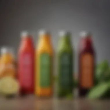 Bottles of assorted cold-pressed vegetable juices