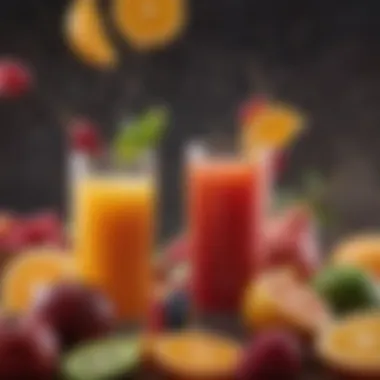 Vibrant Fruit Juice Medley Colorful array of freshly squeezed fruit juices