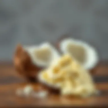 Coconut butter spread on a wooden surface