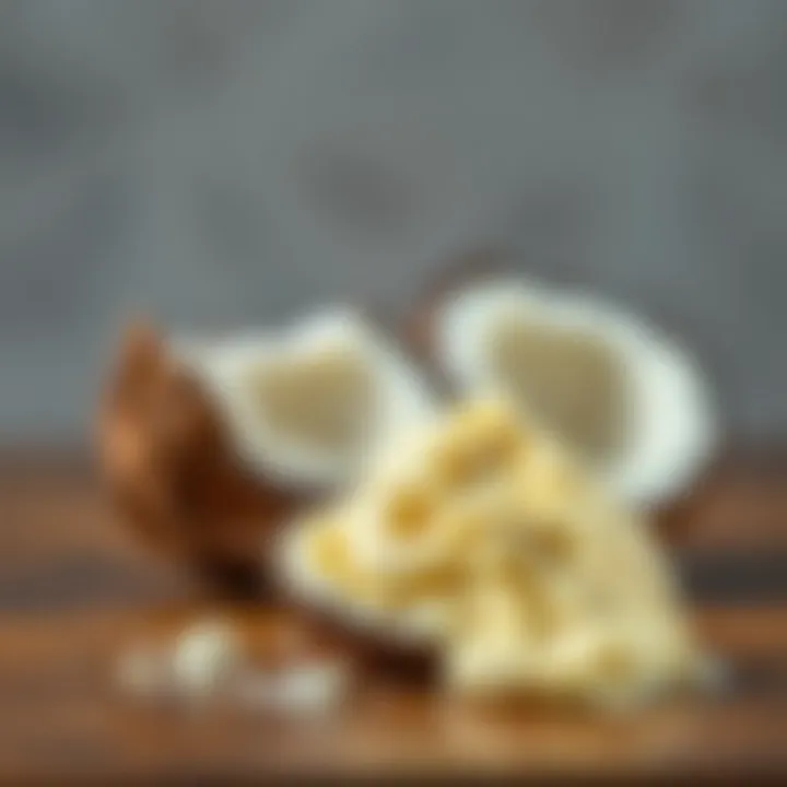 Coconut butter spread on a wooden surface