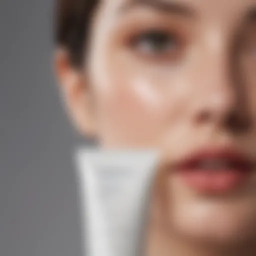 Close-up of Shiseido sunscreen tube with acne-prone skin background