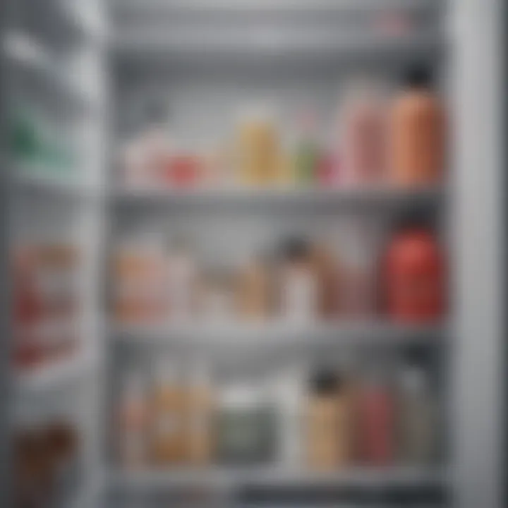 Organized beauty products in a small refrigerator