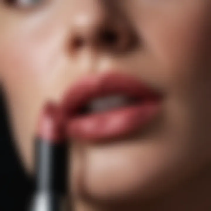 Close-up of smudge-proof lipstick application