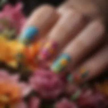 Vibrant floral nail art design showcasing spring colors