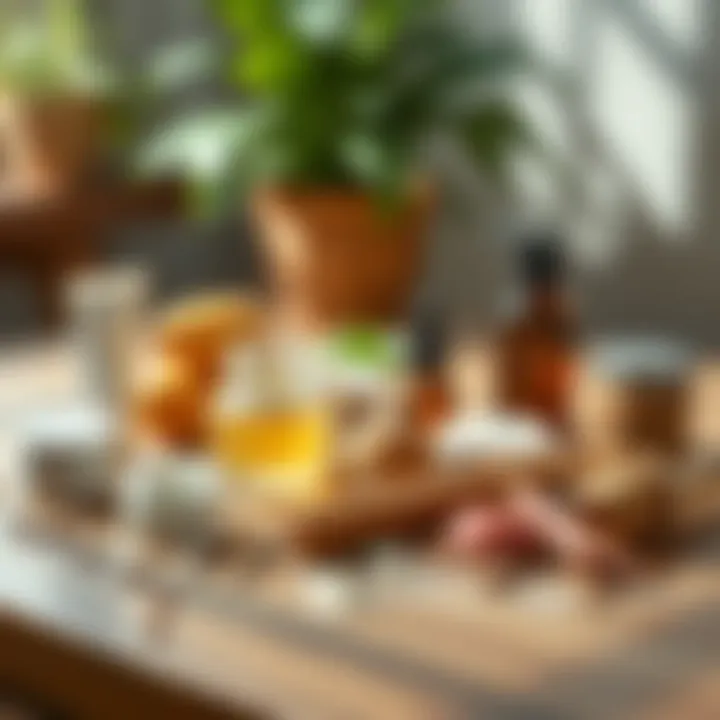 Natural ingredients for skincare laid out on a table