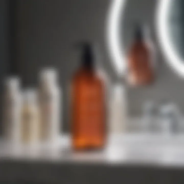 Selection of anti-frizz hair products on a vanity