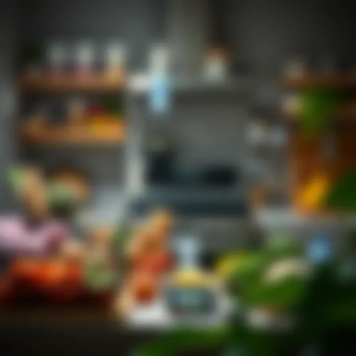 An organized kitchen with healthy food options displayed