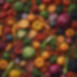 An array of colorful vegetables and fruits representing healthy eating.