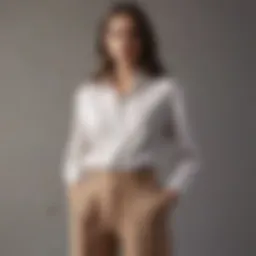 A stylish oversize blouse paired with tailored trousers.