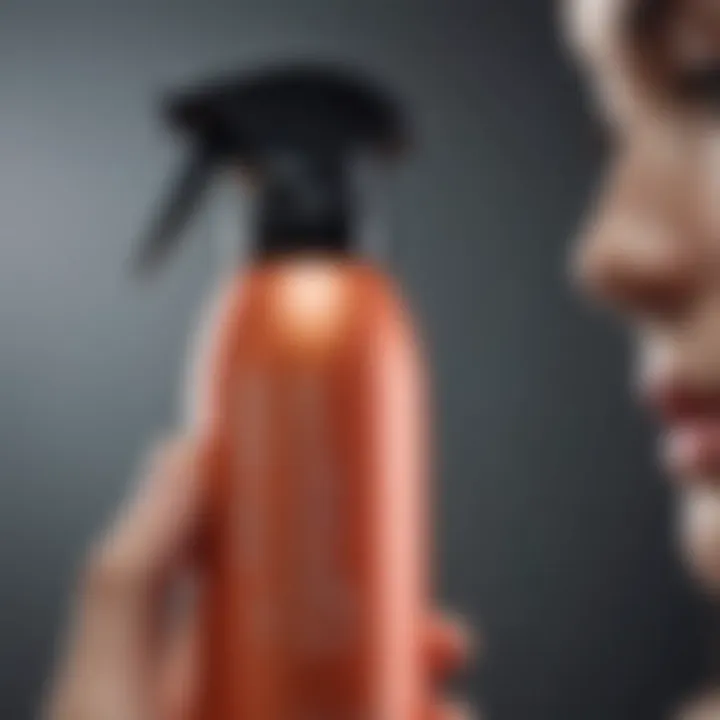 A close-up of a spritz of hair spray in action