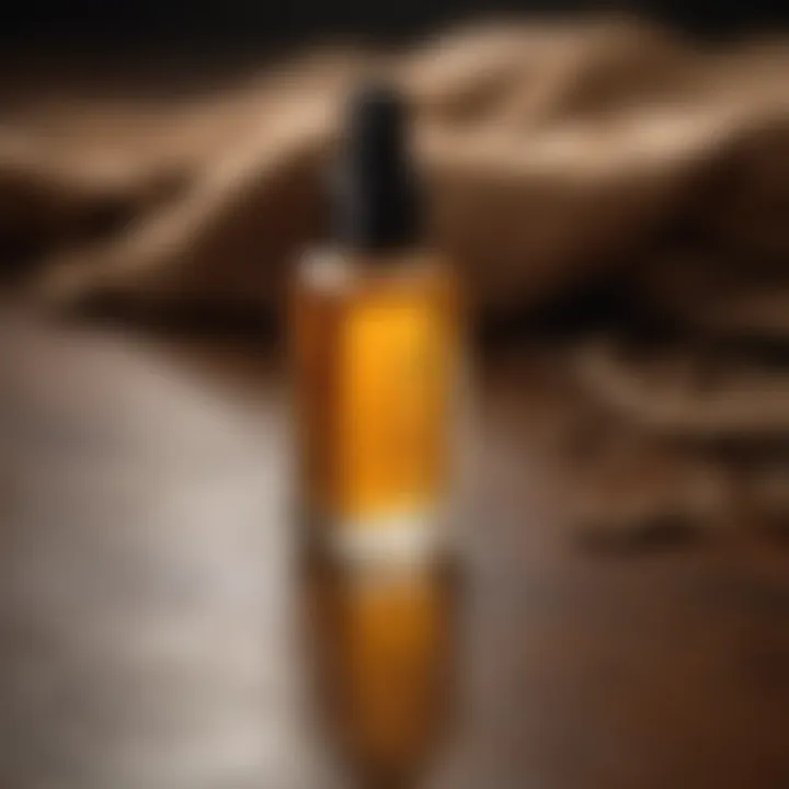 A luxurious bottle of hair oil serum on a wooden surface