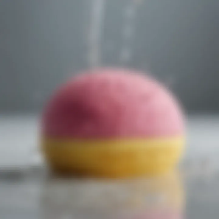 A close-up of a makeup sponge being washed under running water