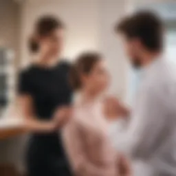 A hairstylist consulting with a client in a modern salon.