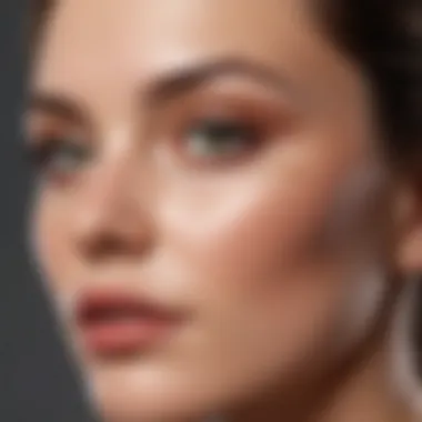 Close-up of a model applying oil-free foundation on her flawless skin